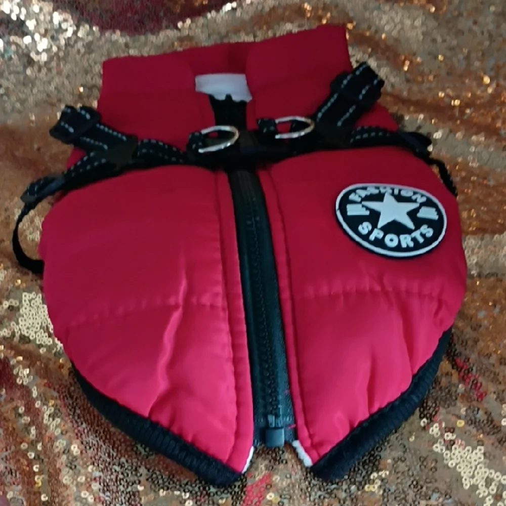 Dog Red Puffer Vest Harness - Sports Patch